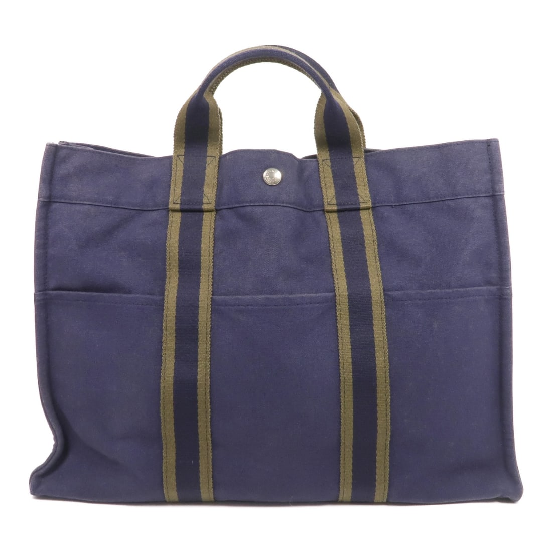 HERMES Herline MM Canvas Tote Bag Navy PHW: HERMES Herline MM Canvas Tote Bag Navy PHW Hermes Herline MM tote bag in navy canvas with a navy-blue color tone. Designed for women, this regular-size tote bag is made in France and features a hook b