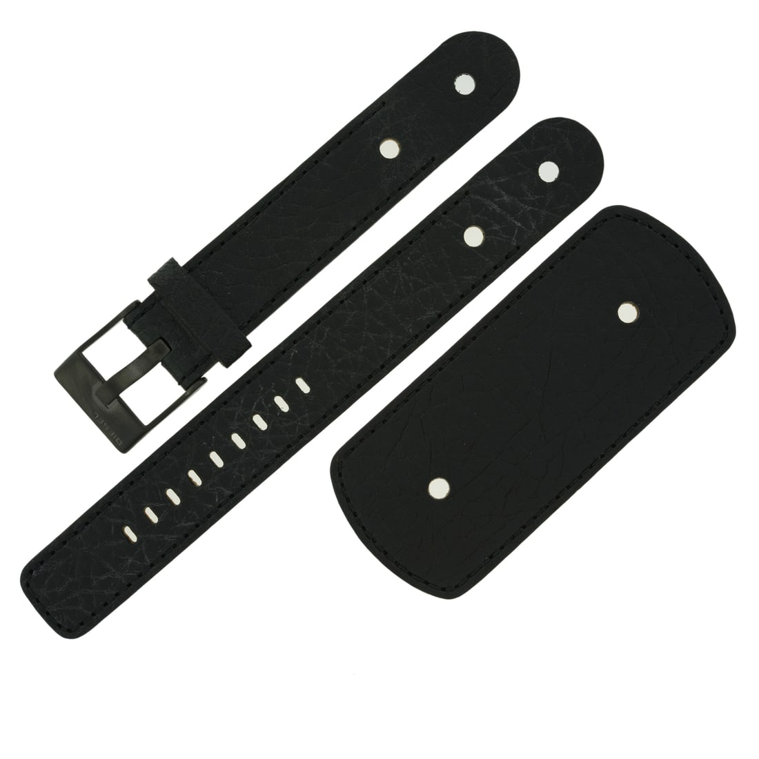 Diesel Unisex 20mm Black Leather Watch Band with Stainless Steel Buckle: Diesel Unisex 20mm Black Leather Watch Band with Stainless Steel Buckle Enhance your wristwatch with this Diesel unisex watch band crafted from genuine black leather. Designed to fit 20 mm lugs and bu