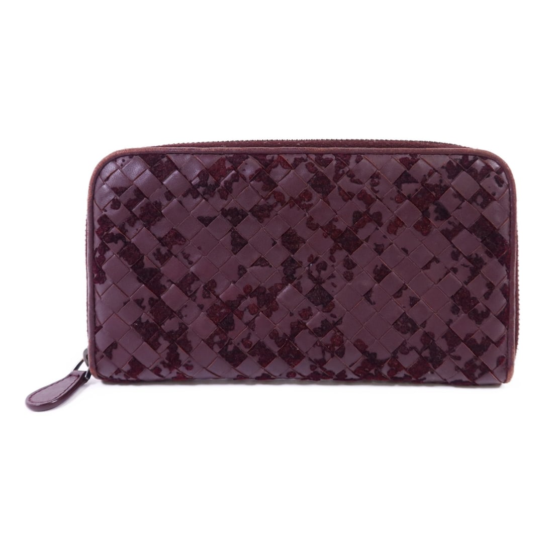 Bottega Veneta Intrecciato Leather and Velvet Zip Around Long Wallet Purple: Bottega Veneta Intrecciato Leather and Velvet Zip Around Long Wallet Purple Bottega Veneta zip-around long wallet in purple Intrecciato leather and velvet. Designed for women, this regular-size wallet