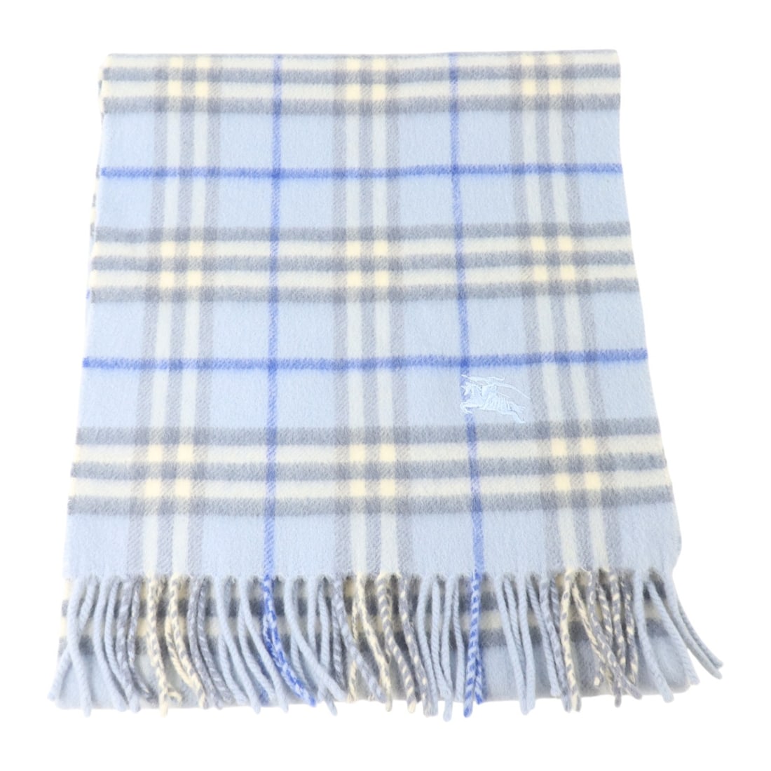 BURBERRY Check Scarf 144x30cm Cashmere Wool Blue Gray White (1 of 10)