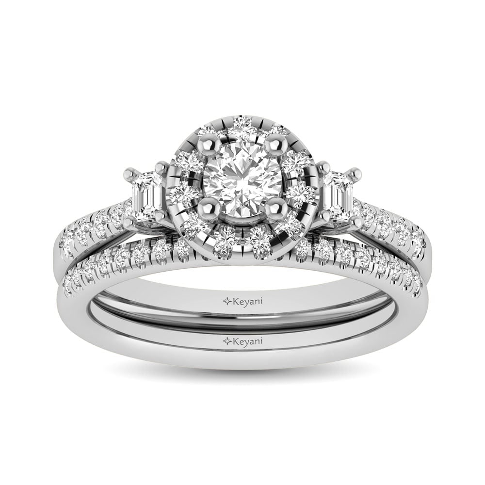 14KT White Gold 1Ct.Tw. Diamond keyani Bridal Ring: 14KT White Gold 1Ct.Tw. Diamond keyani Bridal Ring 14k White Gold Stone Color: Gh Stone Clarity: Si2 Each ring is presented in standard size 6.5. Complimentary resizing is available between sizes 510 