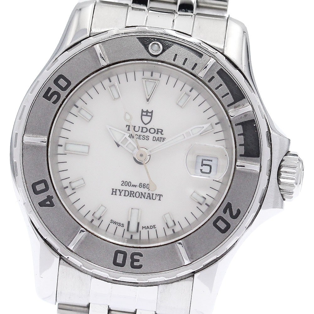 TUDOR Princess Date Hydronaut 99090 Ladies Automatic Watch: TUDOR Princess Date Hydronaut 99090 Ladies Automatic Watch TUDOR Princess Date Hydronaut women's wristwatch, model 99090, in pre-owned condition. It features a stainless steel case and bracelet, a whi