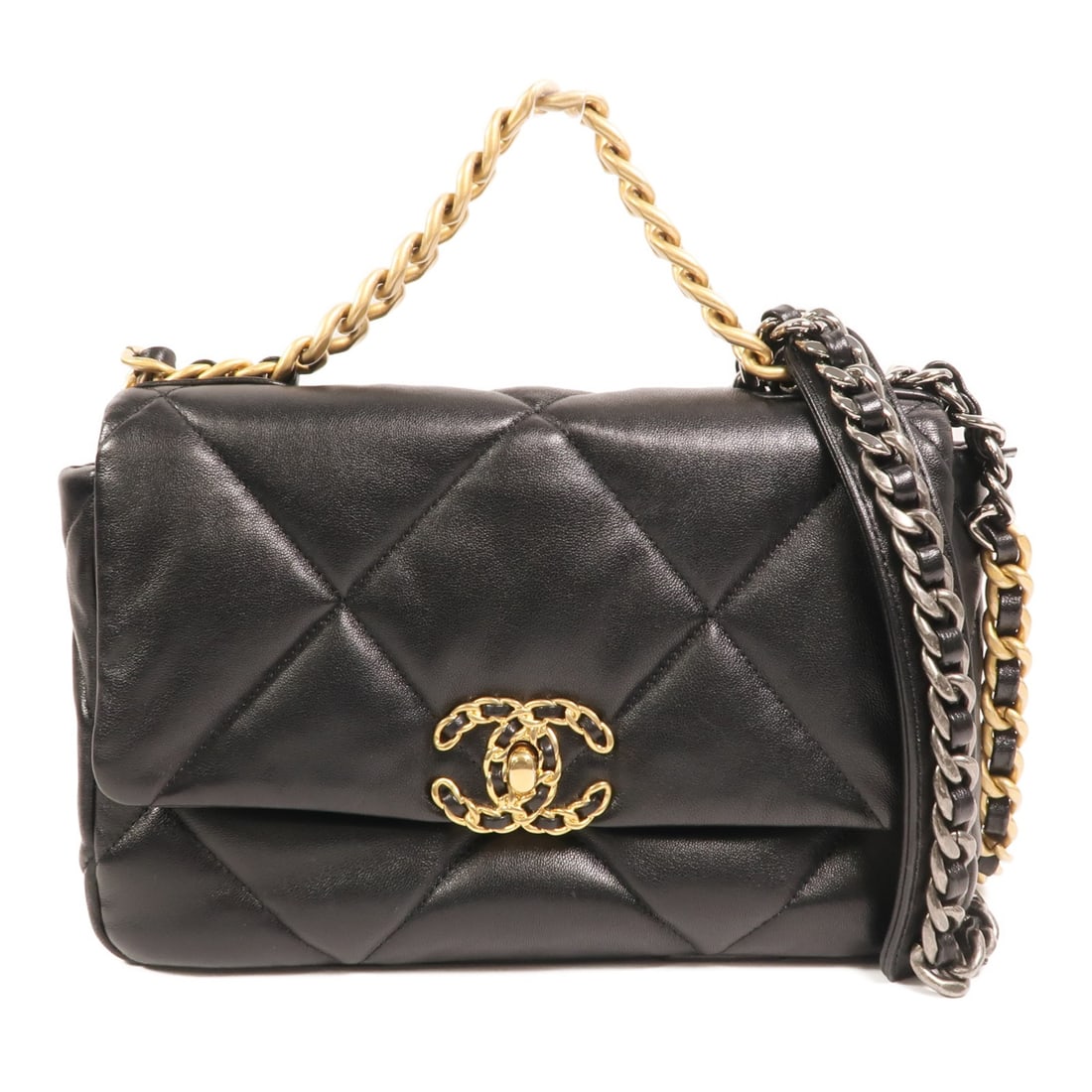 CHANEL AS1160 C19 Small 2Way Shoulder Bag Black Lambskin: CHANEL AS1160 C19 Small 2Way Shoulder Bag Black Lambskin CHANEL CC C19 Small 2Way Shoulder Bag in black lambskin (sheep leather). This women's regular-size bag is made in France, with Italy listed as 
