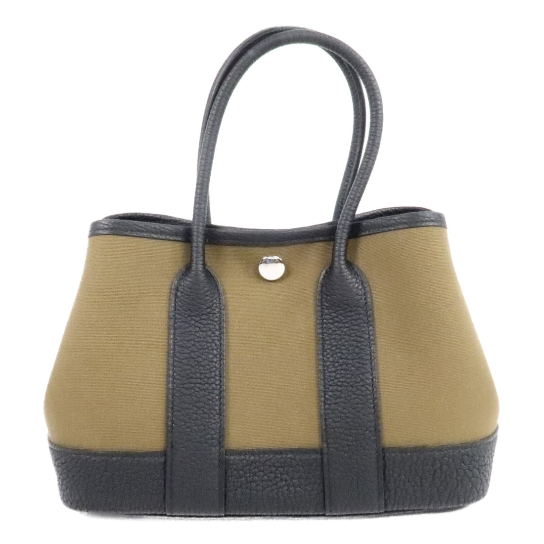Hermes Mini Garden Party Handbag Toile Negonda Leather Vert Olive Noir: Hermes Mini Garden Party Handbag Toile Negonda Leather Vert Olive Noir Hermes PHW Mini Garden Party handbag in Toile/Negonda leather, presented in Vert Olive and Noir. This women's handbag is made in 
