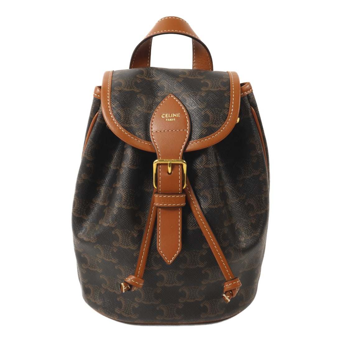 CELINE Folco Mini Backpack PVC Coated Canvas Brown Black: CELINE Folco Mini Backpack PVC Coated Canvas Brown Black A CELINE Folco mini backpack in brown and black PVC coated canvas. It features a magnetic pocket and comes with storage bags. Condition is AB: 