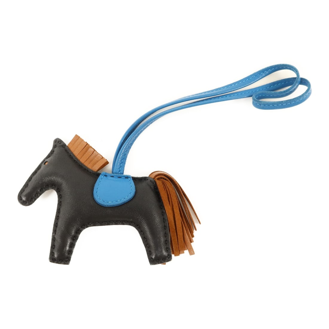 Hermes Rodeo PM Milo Lambskin Charm Black Brown Blue: Hermes Rodeo PM Milo Lambskin Charm Black Brown Blue Hermes Rodeo PM charm strap in Milo lambskin (sheep leather) with a black, brown, and blue colorway. Made in France, this women's regular-size char