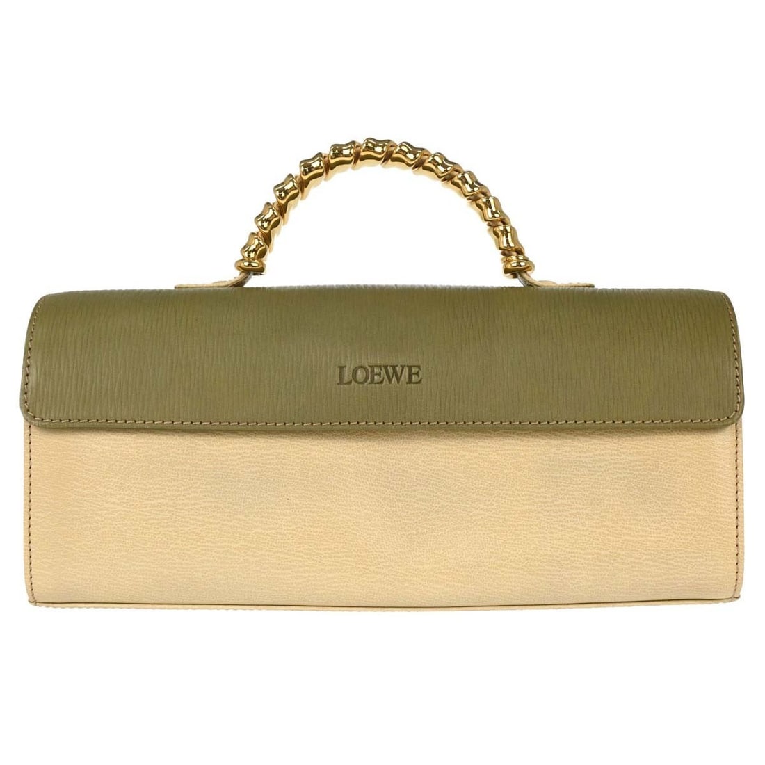 Loewe Velazquez top handle handbag beige and green leather (1 of 15)