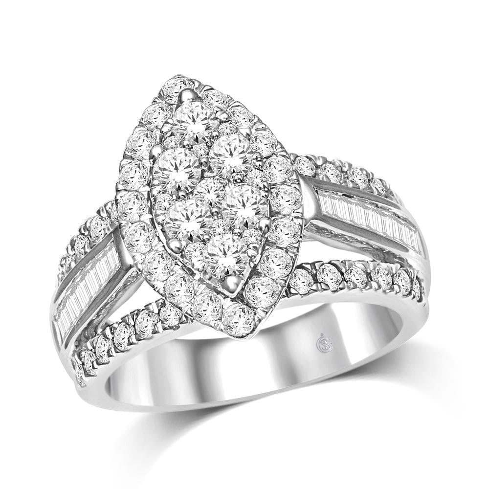 10K White Gold 1 Ct.Tw. Diamond Engagement Ring: 10K White Gold 1 Ct.Tw. Diamond Engagement Ring Ask Her To Be Yours With The Eye-Catching 10K White Gold Engagement Ring, Which Features A Diamond-Studded Shank And Frame Surrounding A 1 Ct.Tw. 10k Wh