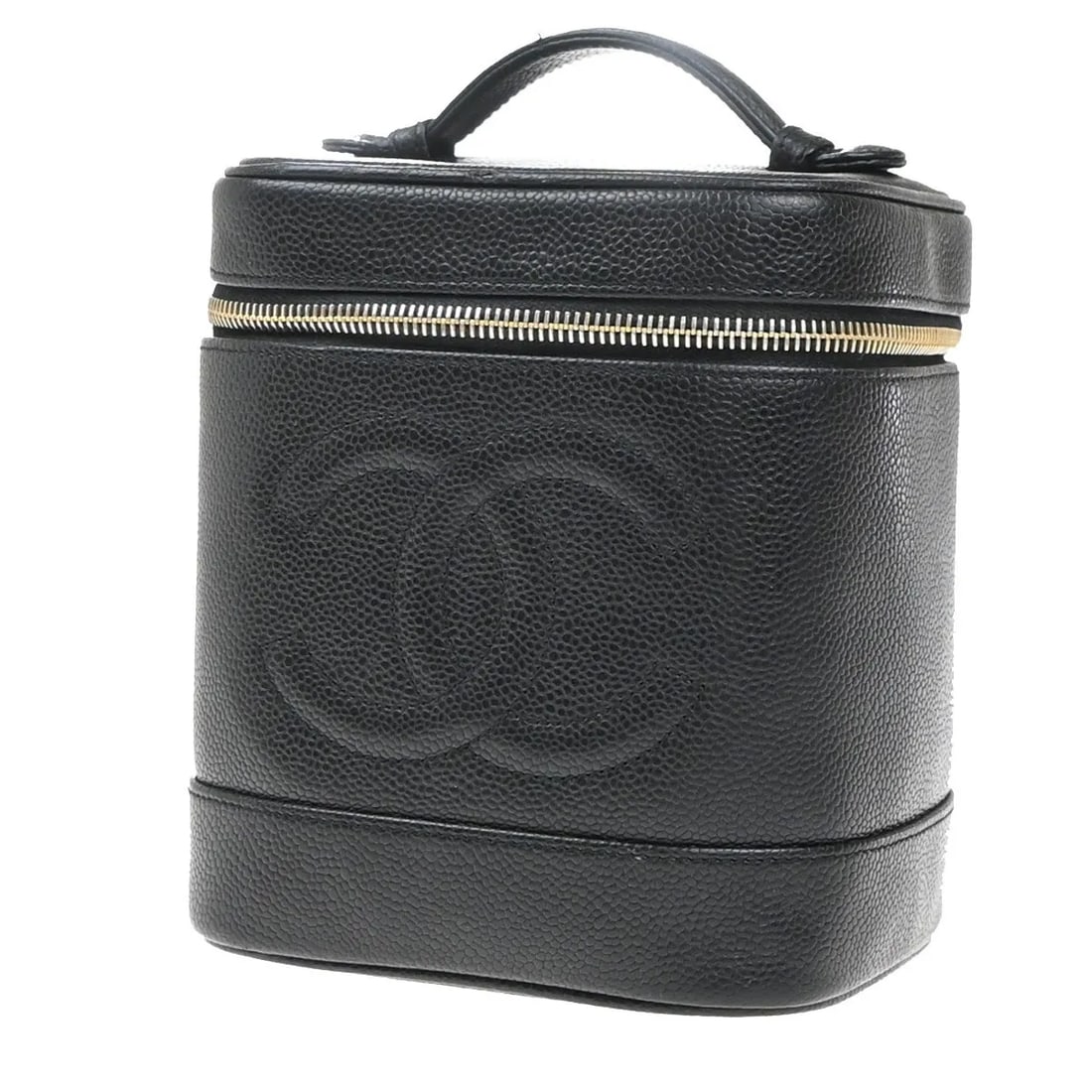 Chanel Black Caviar Leather Vintage Timeless Cosmetic Bag: Chanel Black Caviar Leather Vintage Timeless Cosmetic Bag This Chanel Vintage Timeless Cosmetic Case is crafted from black leather and designed for women. The case features gold-plated accents and was