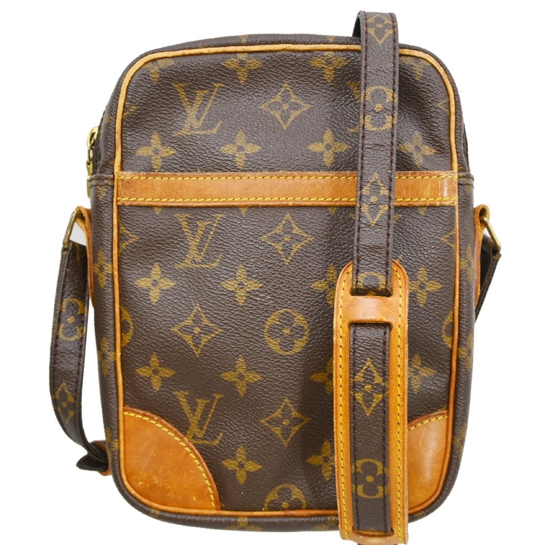 Louis Vuitton Danube Monogram Crossbody Bag M45266 France: Louis Vuitton Danube Monogram Crossbody Bag M45266 France Vintage Louis Vuitton Danube crossbody shoulder bag in brown Monogram canvas and leather. This medium bag features a zip closure, adjustable c