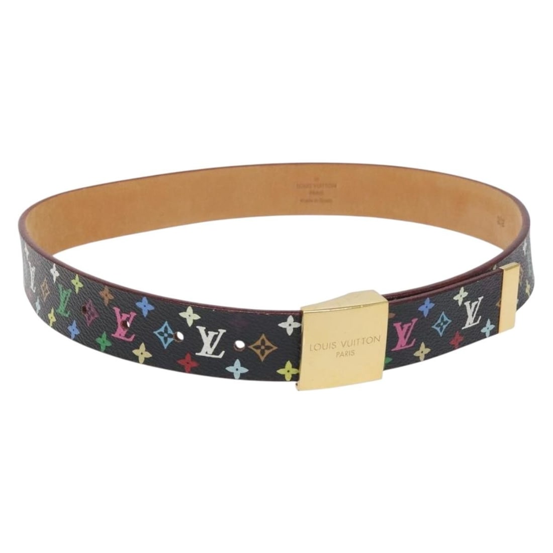 Louis Vuitton Ceinture Care women's black monogram multicolor canvas belt: Louis Vuitton Ceinture Care women's black monogram multicolor canvas belt Louis Vuitton Monogram Multicolor Ceinture Care belt in black for women, made in Spain. This belt is crafted from Monogram Mul