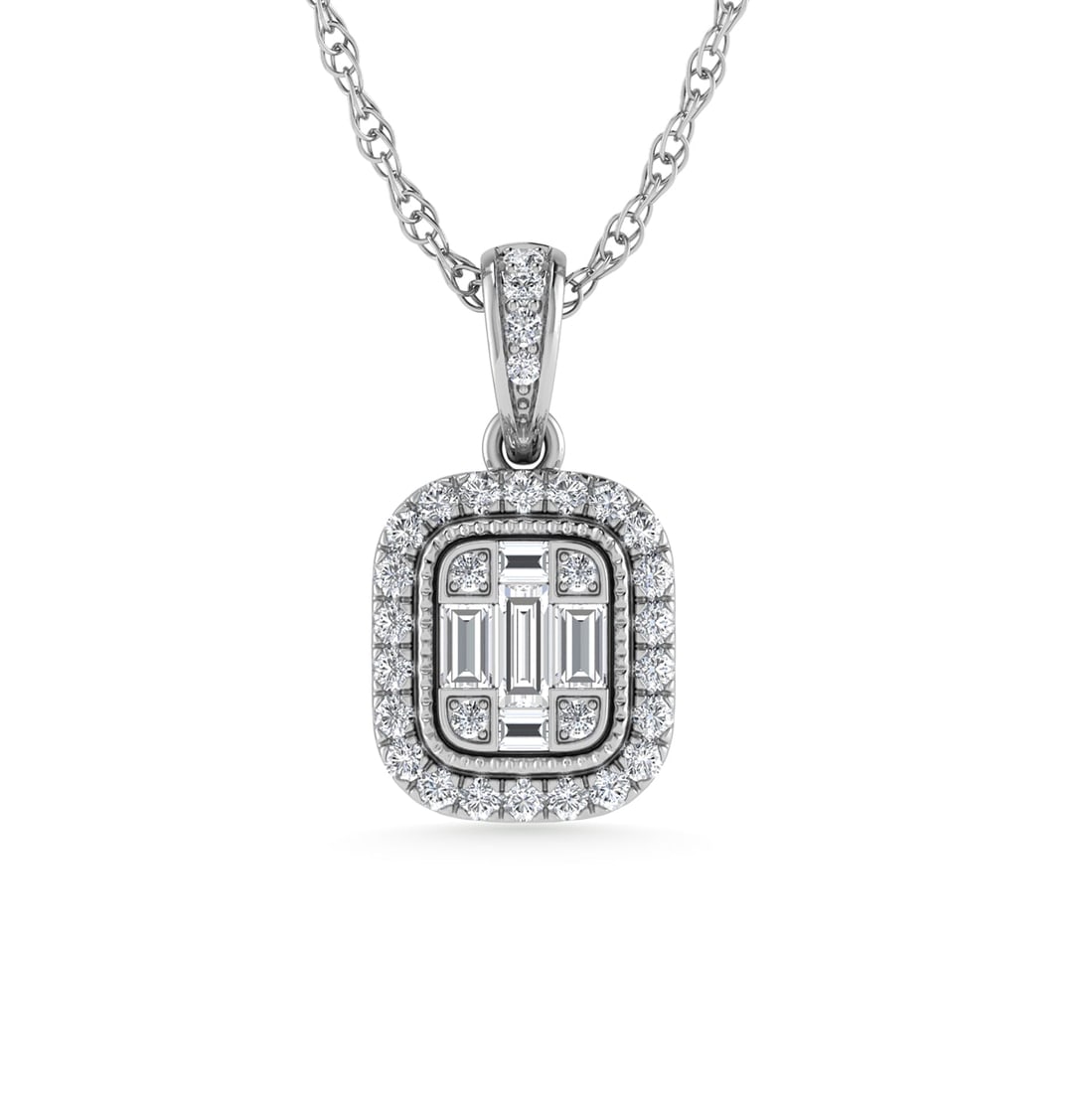 Diamond 1/4 Ct.Tw. Fashion Pendant in 14K White Gold: Diamond 1/4 Ct.Tw. Fashion Pendant in 14K White Gold 14k White Gold Stone Color: G-h Stone Clarity: Si2 / I1 Unless otherwise specified, pendants that include a chain are paired with our standard 18-i