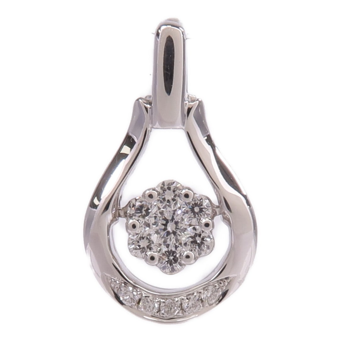 18K White Gold Diamond Pendant Top for Women: 18K White Gold Diamond Pendant Top for Women Diamond pendant top in 18K white gold (K18WG) with a clear finish and diamond main stone. Designed for women in a regular size, this piece measures 15 mm x