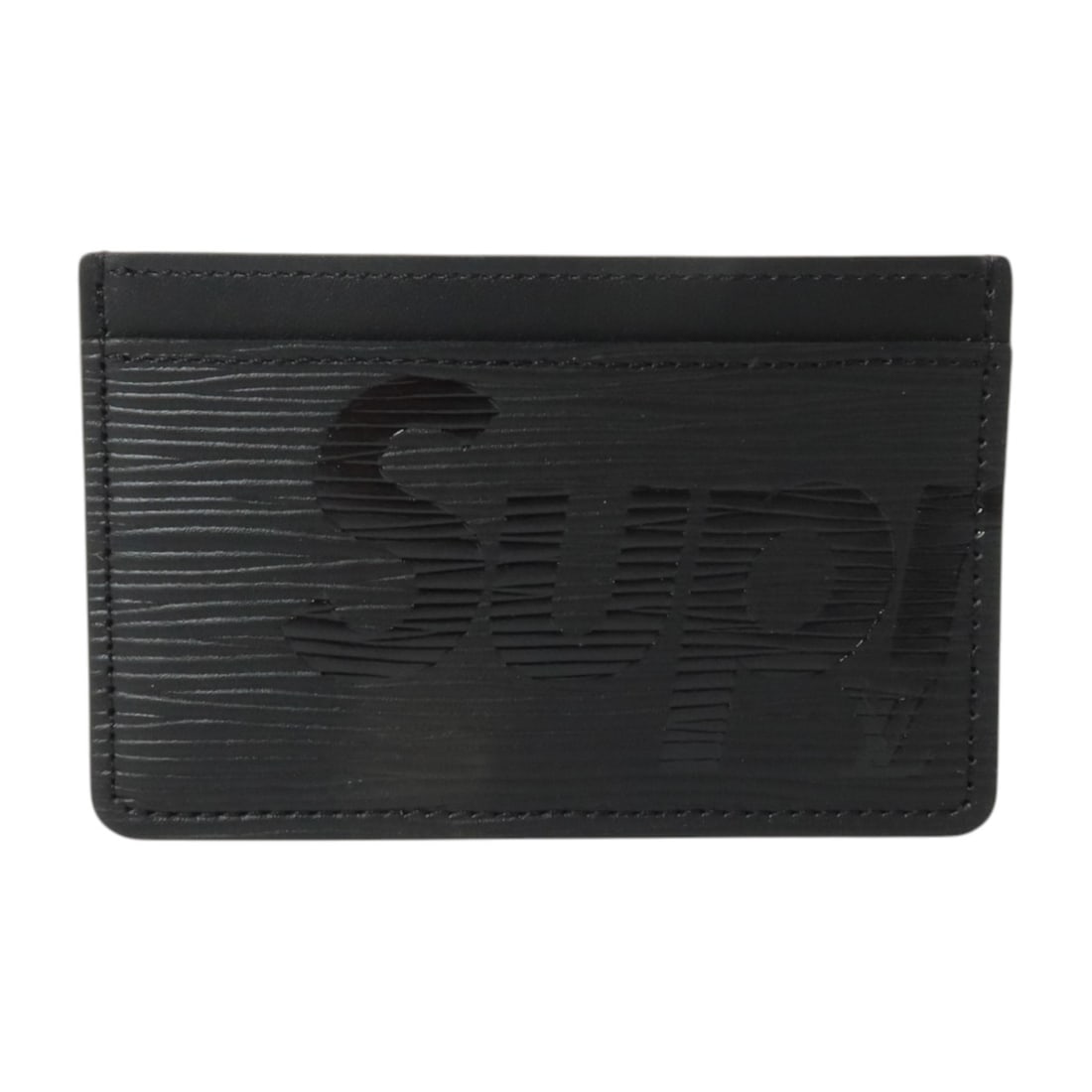 Louis Vuitton x Supreme M67753 Epi Calfskin Card Case Black: Louis Vuitton x Supreme M67753 Epi Calfskin Card Case Black Louis Vuitton LV x Supreme card case card holder M67753 in black Epi leather and calfskin (cowhide). It is designed as a mens regular-size c