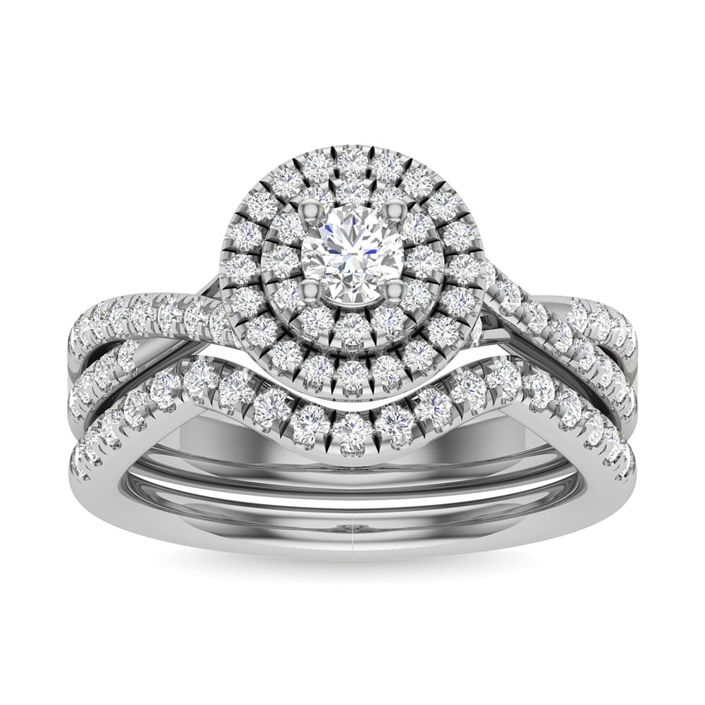 Diamond 1 Ct.Tw. Round Cut Bridal Ring in 14K White Gold: Diamond 1 Ct.Tw. Round Cut Bridal Ring in 14K White Gold Diamond 1 Ct.Tw. Round Cut Bridal Ring in 14K White Gold 14k White Gold Stone Color: G-h Stone Clarity: I2 Each ring is presented in standard s