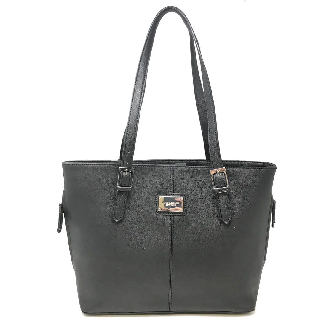 Tignanello Clean and Classic Black Saffiano Leather Large Tote with Silver Hardware: Tignanello Clean and Classic Black Saffiano Leather Large Tote with Silver Hardware This Tignanello Clean & Classic Tote Bag is crafted from black saffiano leather, offering a textured and durable fin