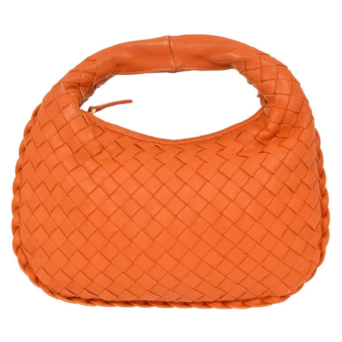 Bottega Veneta Intrecciato Small Orange Lambskin Hobo Bag: Bottega Veneta Intrecciato Small Orange Lambskin Hobo Bag Small Bottega Veneta hobo handbag in orange lambskin leather with the signature Intrecciato woven design. This women's bag features a top hand