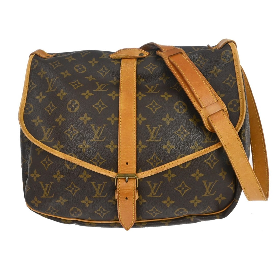 Louis Vuitton Saumur 35 Monogram Crossbody Shoulder Bag M42254: Louis Vuitton Saumur 35 Monogram Crossbody Shoulder Bag M42254 Vintage Louis Vuitton Saumur 35 messenger shoulder bag in brown Monogram canvas and leather. This unisex bag features a buckle closure, c