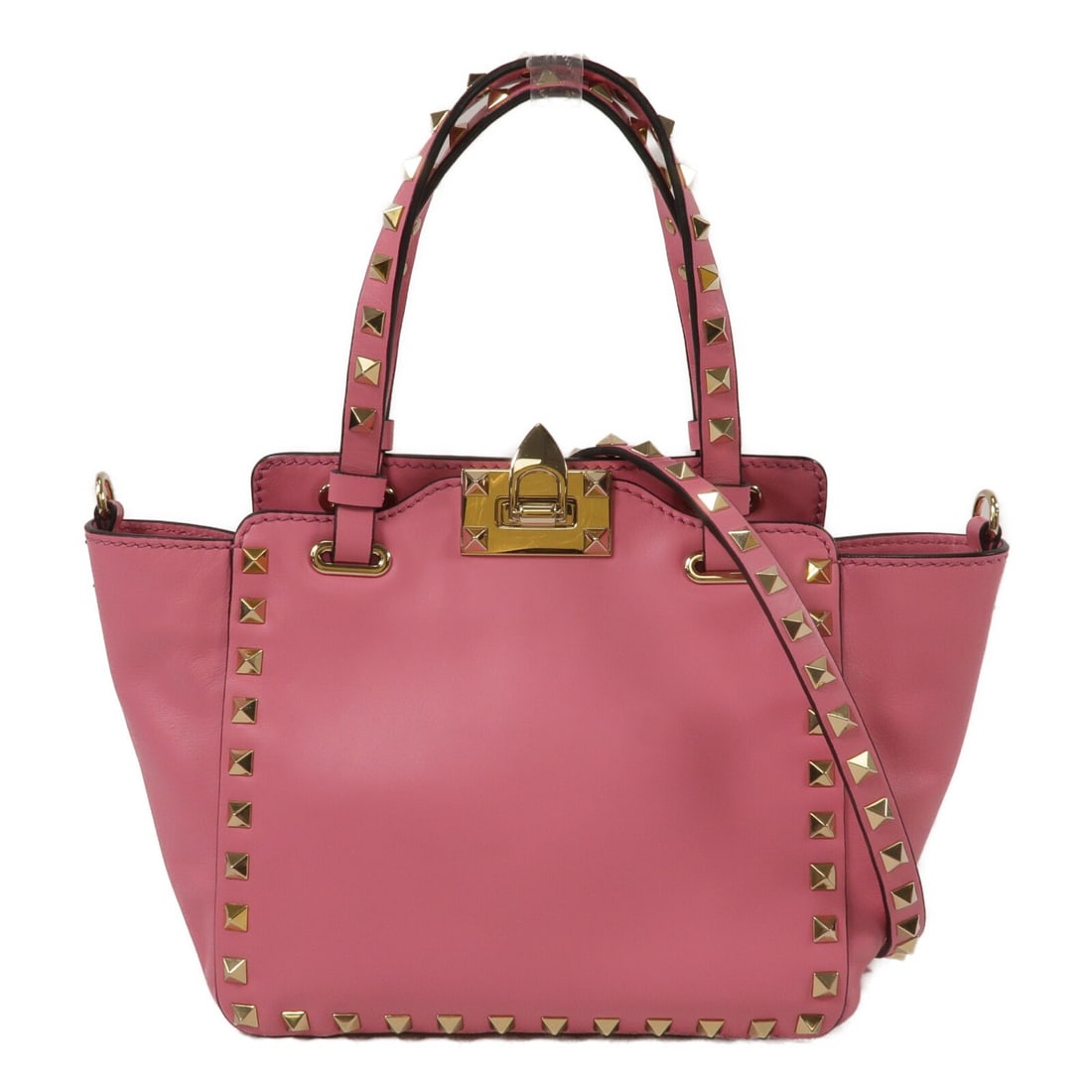 Valentino 2Way Shoulder Bag Pink Calfskin Leather with Strap: Valentino 2Way Shoulder Bag Pink Calfskin Leather with Strap Valentino 2way shoulder bag in pink calfskin (cowhide) leather, made in Italy. It features gold-tone hardware, a shoulder strap, and an int