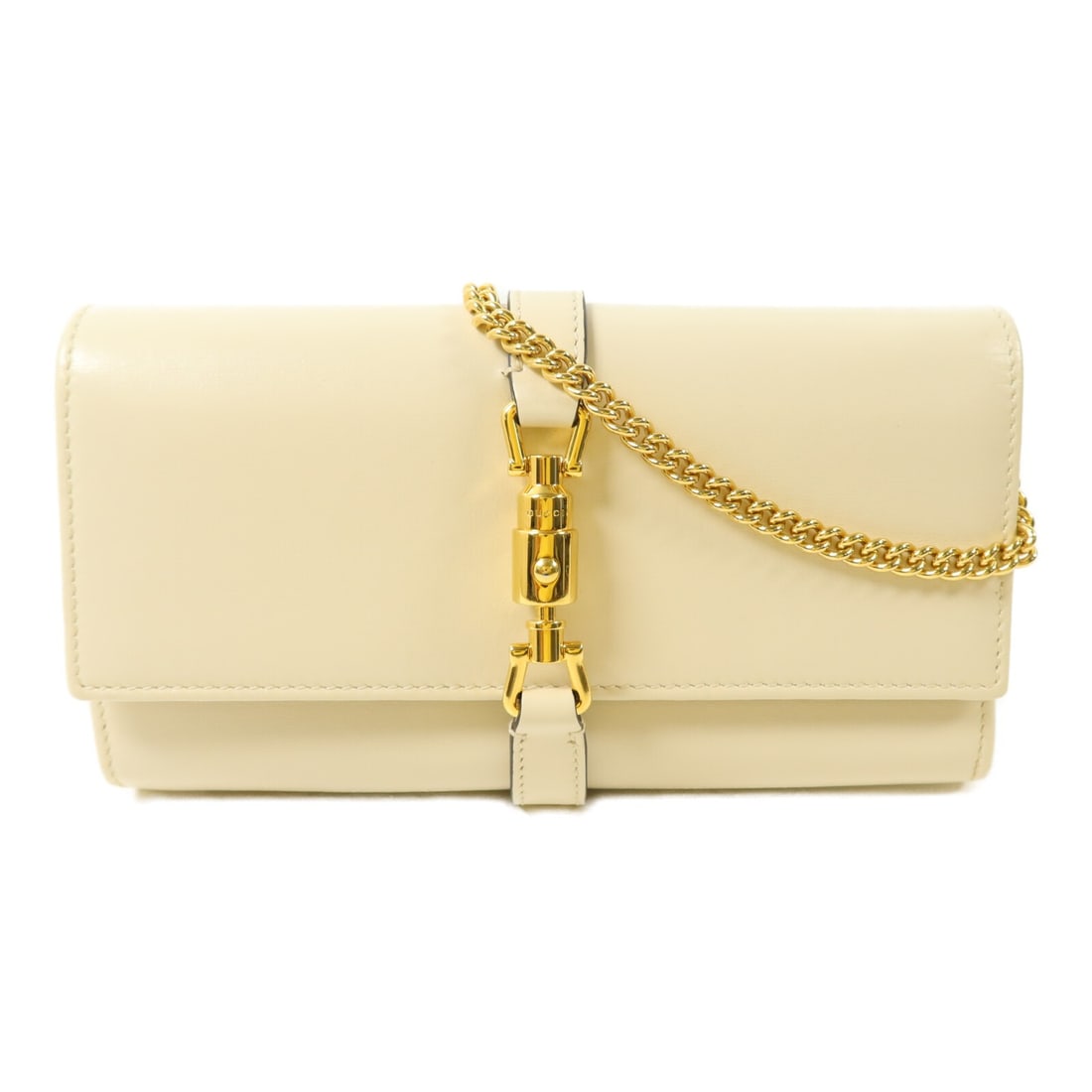 Gucci Jackie 1961 WOC White Calfskin Chain Shoulder Bag: Gucci Jackie 1961 WOC White Calfskin Chain Shoulder Bag A Gucci Jackie 1961 WOC chain shoulder bag in white calfskin leather, presented in very good AB condition. This women's shoulder bag features a 