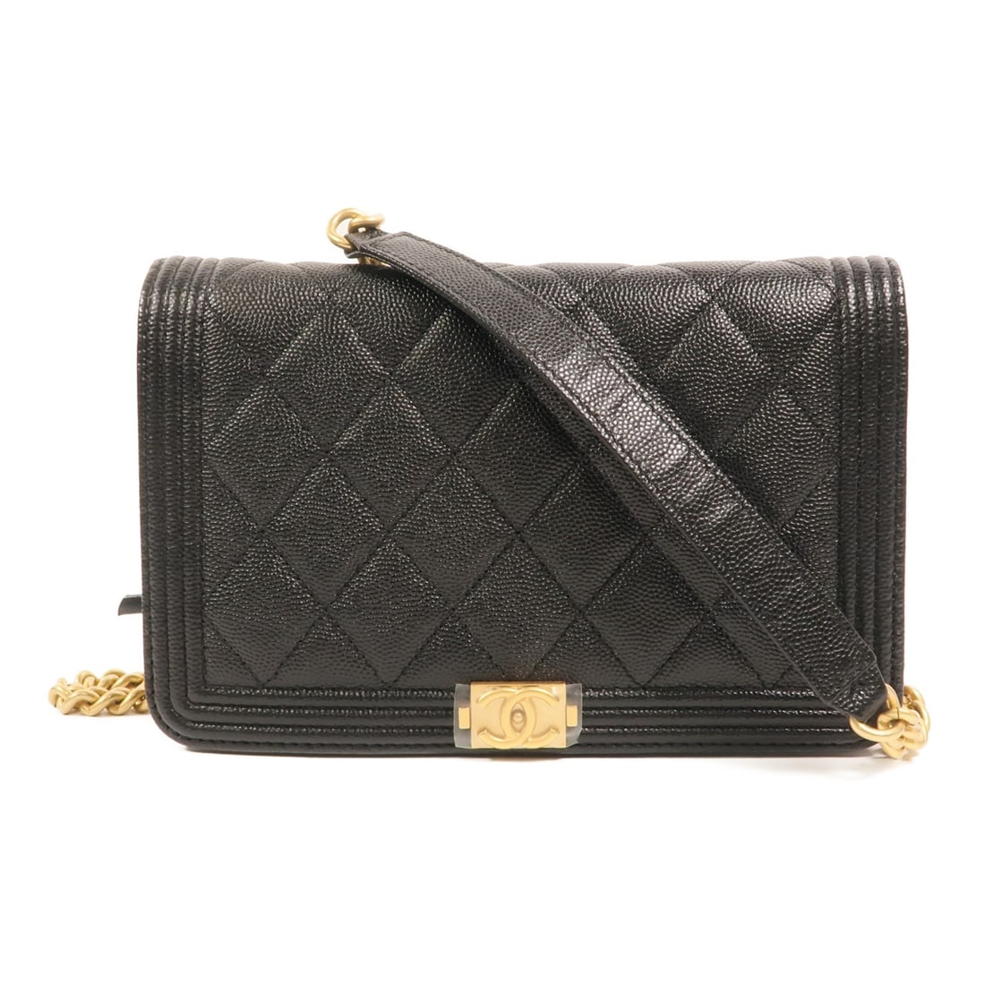 CHANEL Boy Wallet on Chain AP1117 Black Calfskin Shoulder Bag: CHANEL Boy Wallet on Chain AP1117 Black Calfskin Shoulder Bag A CHANEL Boy Wallet On Chain shoulder bag in black calfskin leather with CC gold-tone hardware. This AP1117 model features a compact walle