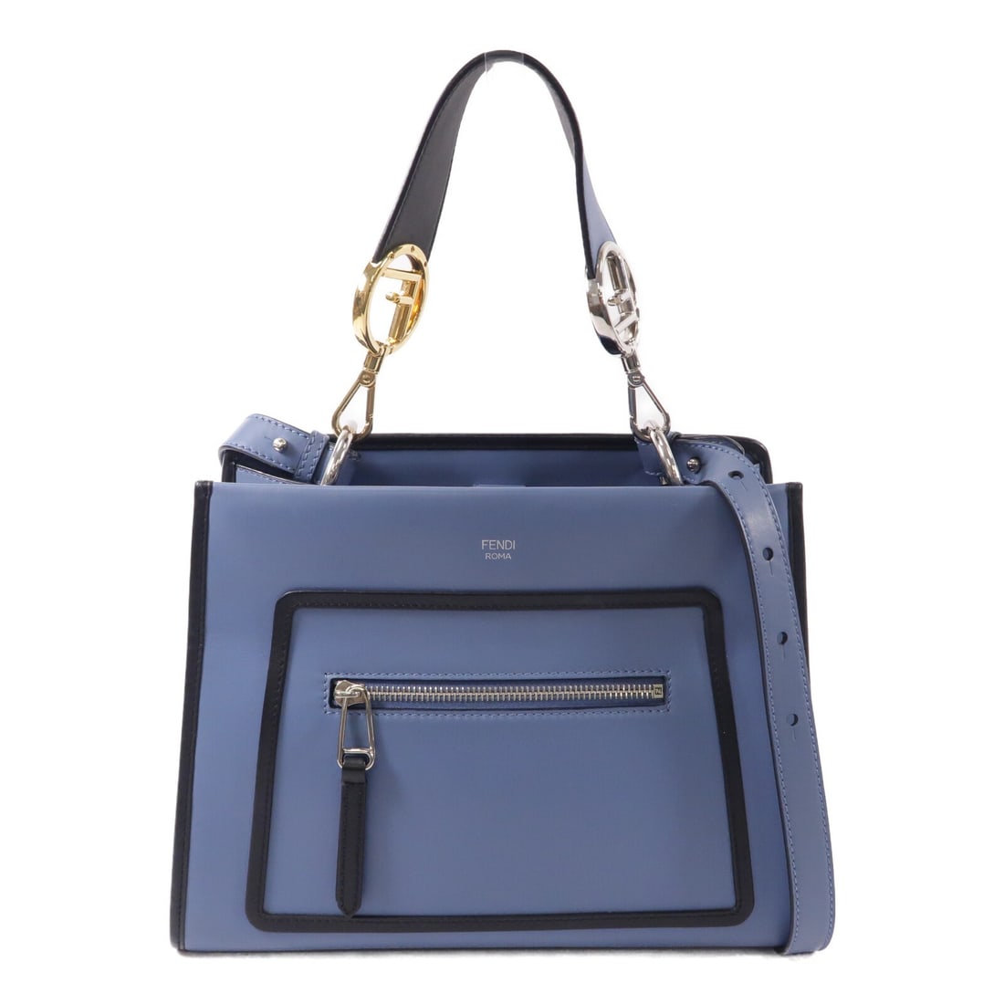 FENDI 8BN344 Runaway calfskin shoulder handbag blue: FENDI 8BN344 Runaway calfskin shoulder handbag blue Fendi Runaway 2 Way Shoulder Bag in blue calfskin leather. This bag features a two-way carry design with a handle and shoulder strap, along with mul