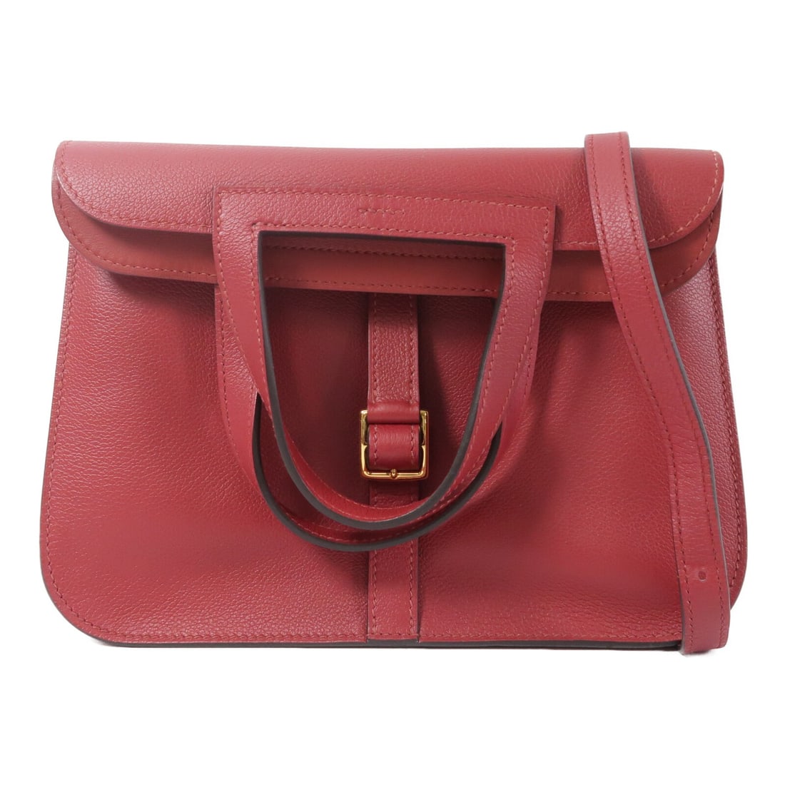 Hermes Halzan 25 Evercolor Calfskin 2 Way Shoulder Bag Rouge Grenat: Hermes Halzan 25 Evercolor Calfskin 2 Way Shoulder Bag Rouge Grenat Hermes Halzan 25 2-way shoulder bag in Evercolor leather and calfskin (cowhide), presented in Rouge Grenat / Rough Grenal. It featur