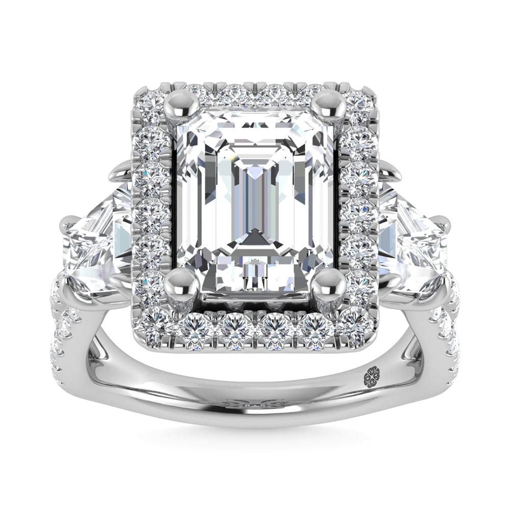 14K White Gold Lab Grown Diamond 5 7/8 Ct.Tw. Engagement Ring (IGI Certified Center 4ct): 14K White Gold Lab Grown Diamond 5 7/8 Ct.Tw. Engagement Ring (IGI Certified Center 4ct) This stunning three-stone ring features a sparkling 4 CT Emerald Center diamond with two shimmering side diamon