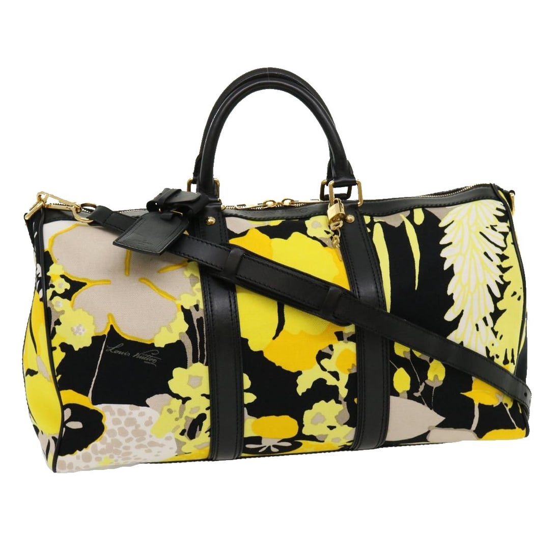 Louis Vuitton M95366 Keepall 50 Bandouliere canvas Boston bag: Louis Vuitton M95366 Keepall 50 Bandouliere canvas Boston bag Louis Vuitton Toile Canwan Keepall Bandouliere 50 Boston Bag in yellow and black canvas, made in France. This women's bag measures approxi
