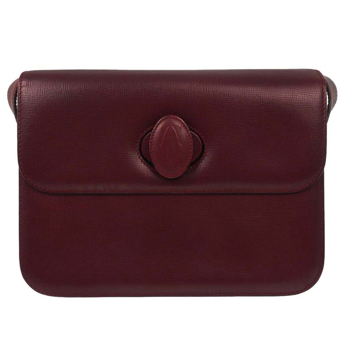 Vintage Cartier leather shoulder bag in Bordeaux with pockets: Vintage Cartier leather shoulder bag in Bordeaux with pockets Vintage Cartier shoulder bag in bordeaux leather with a medium profile and practical pocket storage. The bag features an adjustable should