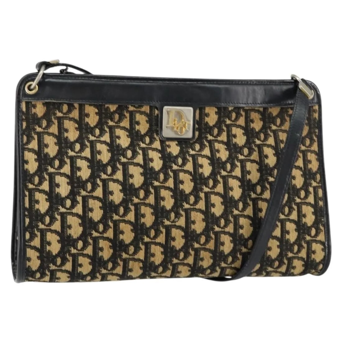Christian Dior Vintage Trotter Navy Canvas Shoulder Bag: Christian Dior Vintage Trotter Navy Canvas Shoulder Bag This Christian Dior Vintage Trotter Shoulder Bag for women features a navy canvas construction. The bag offers a classic design with dimensions 