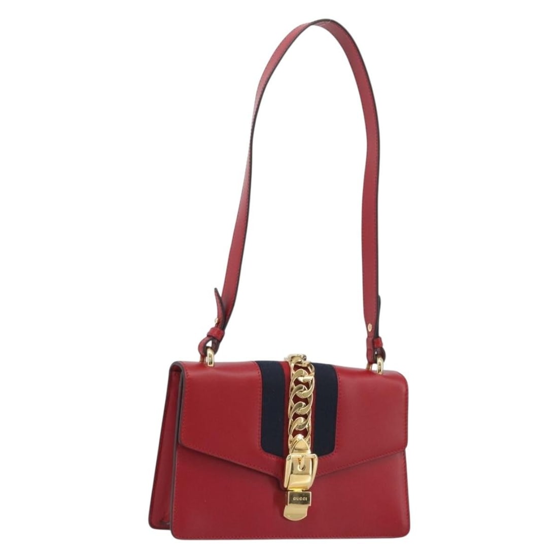 Gucci 421882 Silvi Sherry Line Leather Shoulder Bag Red Gold: Gucci 421882 Silvi Sherry Line Leather Shoulder Bag Red Gold A Gucci Sherry Line Silvi shoulder bag in red leather with gold-tone hardware. It features a shoulder bag style, comes with a dust bag, and