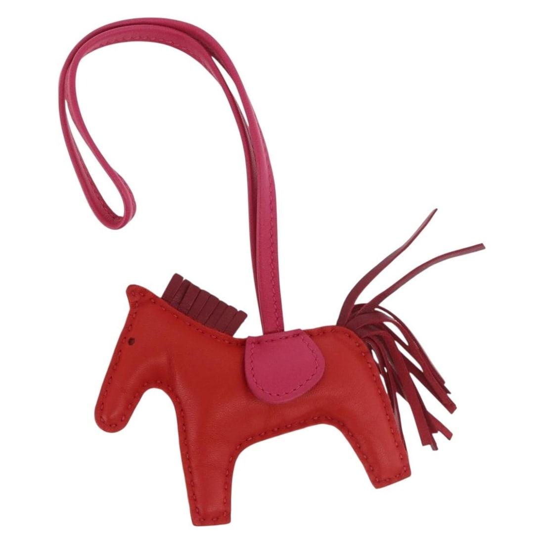 Hermes Rodeo PM Red Leather Charm with Box: Hermes Rodeo PM Red Leather Charm with Box Hermes Rodeo PM leather charm in red, made in France. The item comes with its item box and is described as being in B condition with reasonable wear and tear