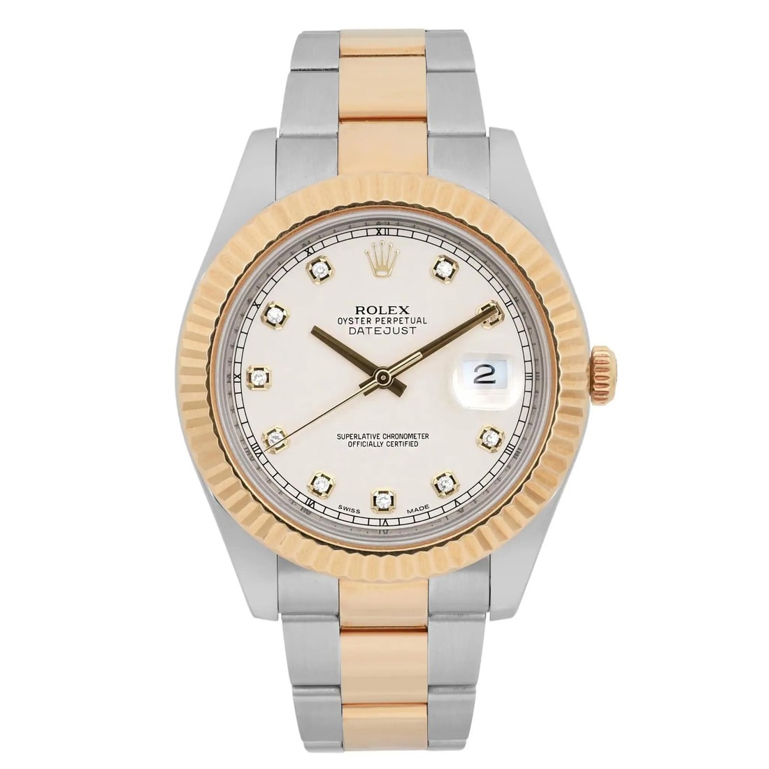 Rolex Datejust II 18K Yellow Gold Steel Diamond Dial Watch 116333: Rolex Datejust II 18K Yellow Gold Steel Diamond Dial Watch 116333 The Rolex Datejust II combines luxury with performance in this exquisite wristwatch designed for men. Featuring an elegant cream-color