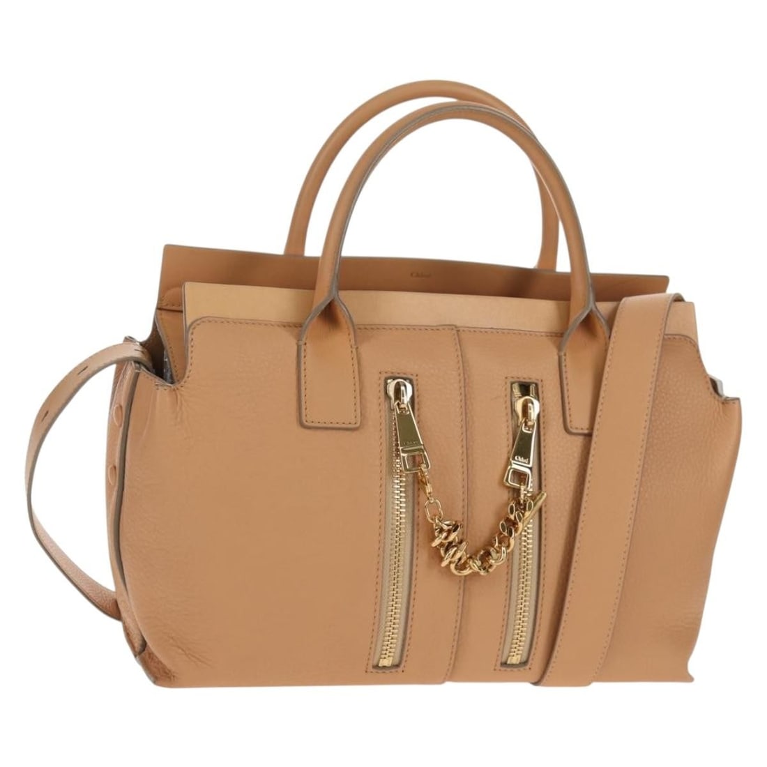 Chloe Kate 2way Leather Handbag Beige Gold with Strap Dust Bag: Chloe Kate 2way Leather Handbag Beige Gold with Strap Dust Bag A Chloe 2-way handbag in beige and gold, made of leather and presented in a handbag style. It comes with a shoulder strap and dust bag, a