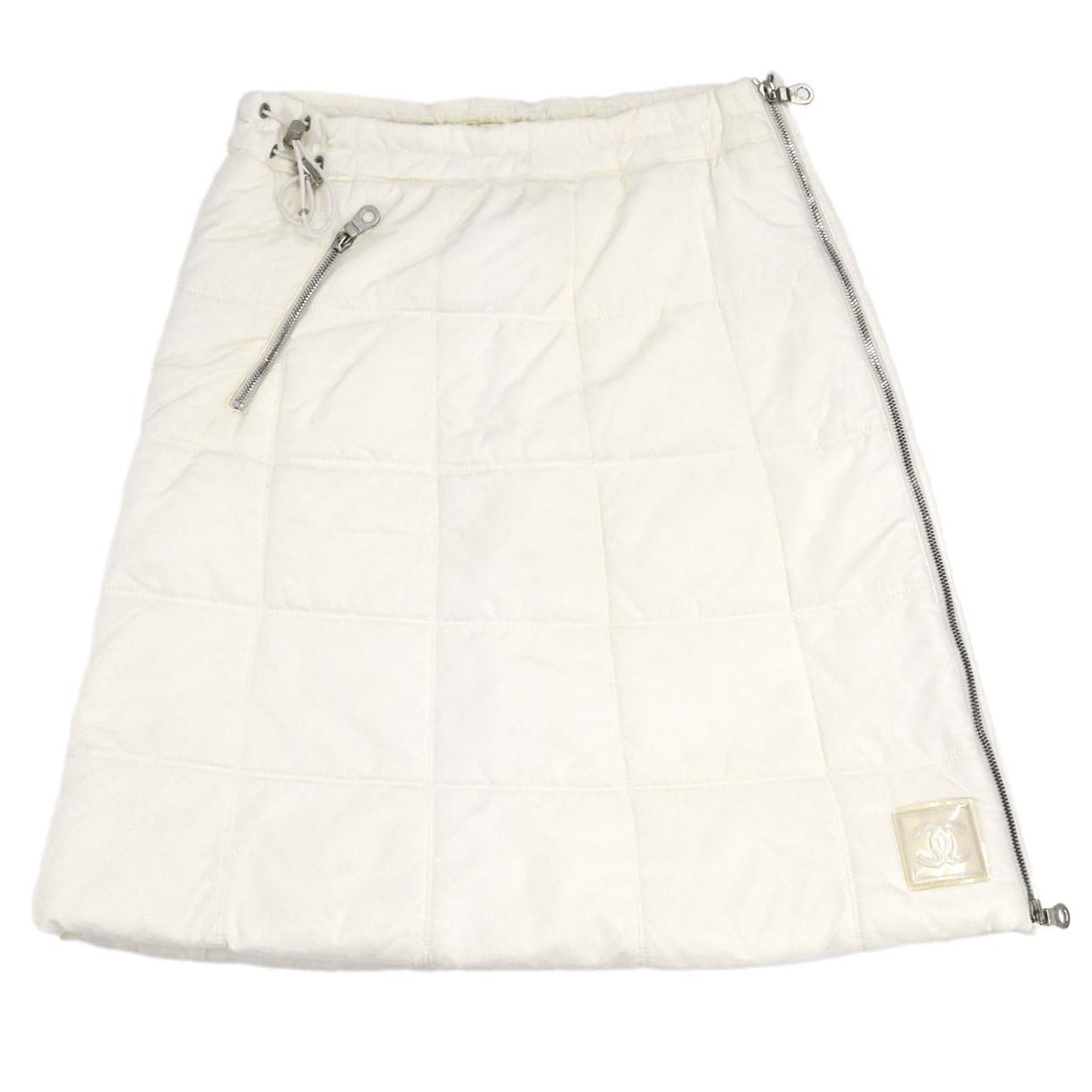 CHANEL Sport Line White Midi Skirt Polyamide Logo Accent: CHANEL Sport Line White Midi Skirt Polyamide Logo Accent Vintage Chanel Sport Line zipper skirt in white with a logo accent and a midi-length silhouette. Made in Italy from 100% polyamide, this women'