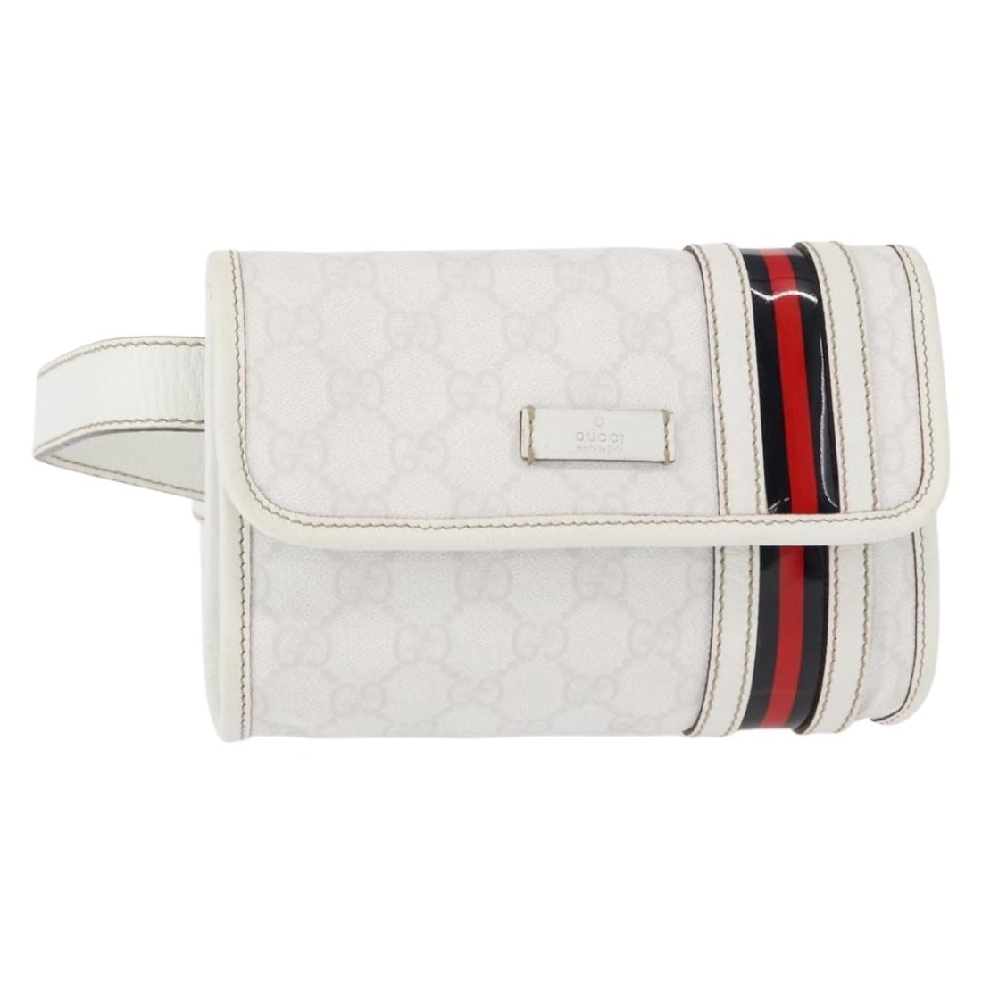 Gucci 152597 GG Supreme Sherry Line PVC Waist Bag White Gold: Gucci 152597 GG Supreme Sherry Line PVC Waist Bag White Gold Gucci GG Supreme Sherry Line waist bag in white and gold, made in Italy. It is crafted from PVC leather and GG canvas, and is designed for 
