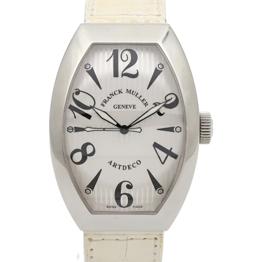FRANCK MULLER 11000 H SC Art Deco mens automatic wristwatch steel: FRANCK MULLER 11000 H SC Art Deco mens automatic wristwatch steel This Franck Muller Art Deco 11000 H SC is a men's wristwatch with a silver dial and silver frame. It features an automatic winding mov