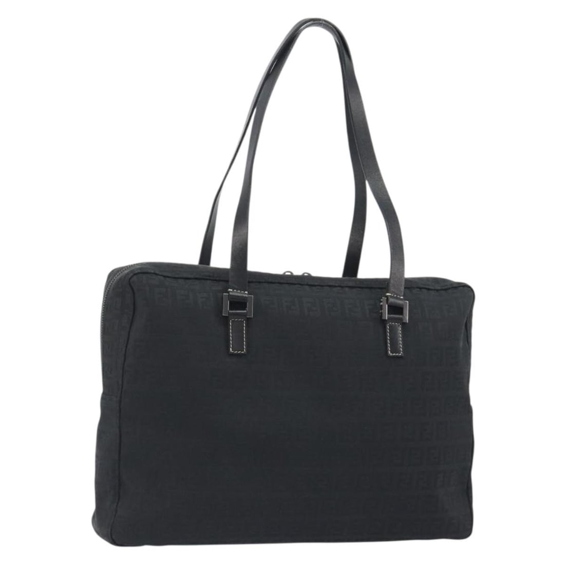 FENDI 8BH031 Zucchino Canvas Handbag Black Silver: FENDI 8BH031 Zucchino Canvas Handbag Black Silver Fendi hand bag in Zucchino Canvas with a black and silver colorway, made in Italy. The bag features a handle drop of approximately 9.4 inches (24 cm) 