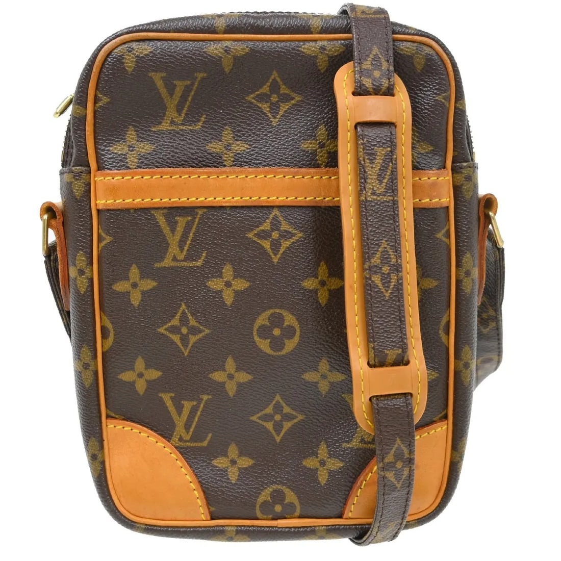 Louis Vuitton Danube Unisex Monogram Canvas Shoulder Bag: Louis Vuitton Danube Unisex Monogram Canvas Shoulder Bag Louis Vuitton Danube in monogram canvas. This unisex bag is presented in good condition with visible wear from use. The exterior leather shows 