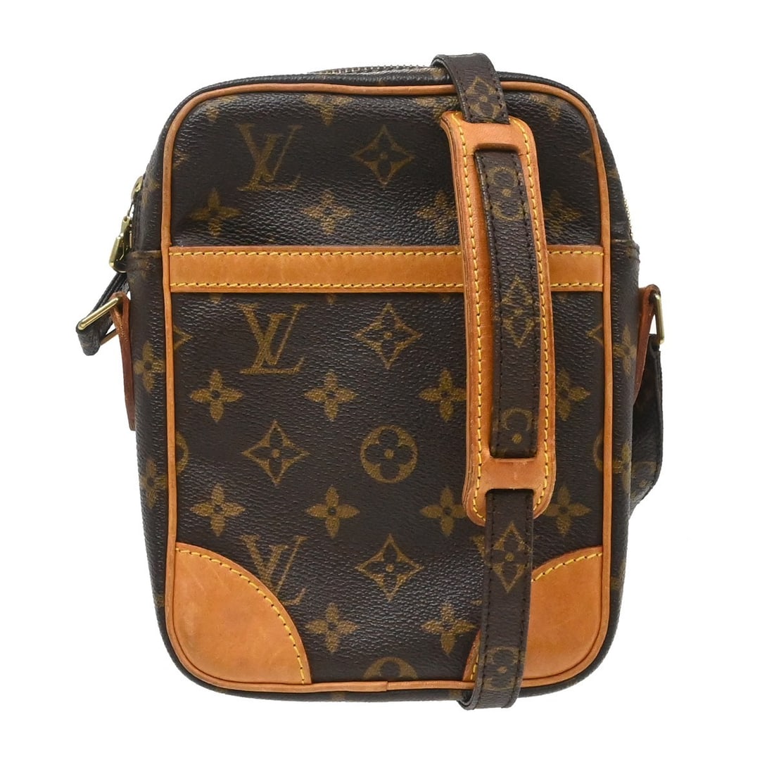 Louis Vuitton Danube Monogram Canvas Crossbody Bag M45266: Louis Vuitton Danube Monogram Canvas Crossbody Bag M45266 Vintage Louis Vuitton Danube crossbody shoulder bag in brown Monogram canvas with leather trim and an adjustable crossbody strap. This zip-clo