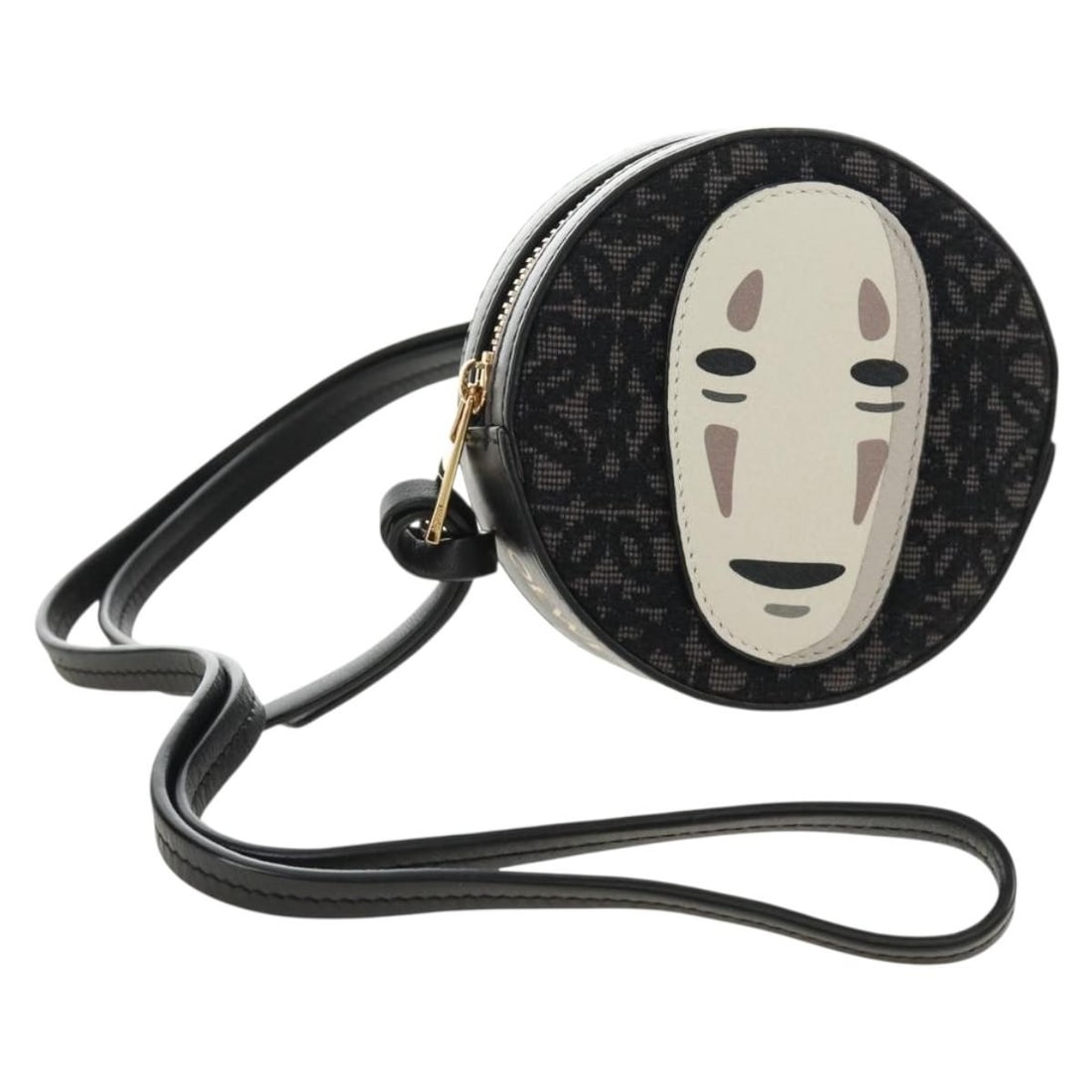 LOEWE Studio Ghibli No-Face Canvas Shoulder Pouch Black Gold: LOEWE Studio Ghibli No-Face Canvas Shoulder Pouch Black Gold A LOEWE x Studio Ghibli Cookie Pouch No-Face shoulder bag in black and gold, crafted from canvas and made in Spain. The bag measures approx