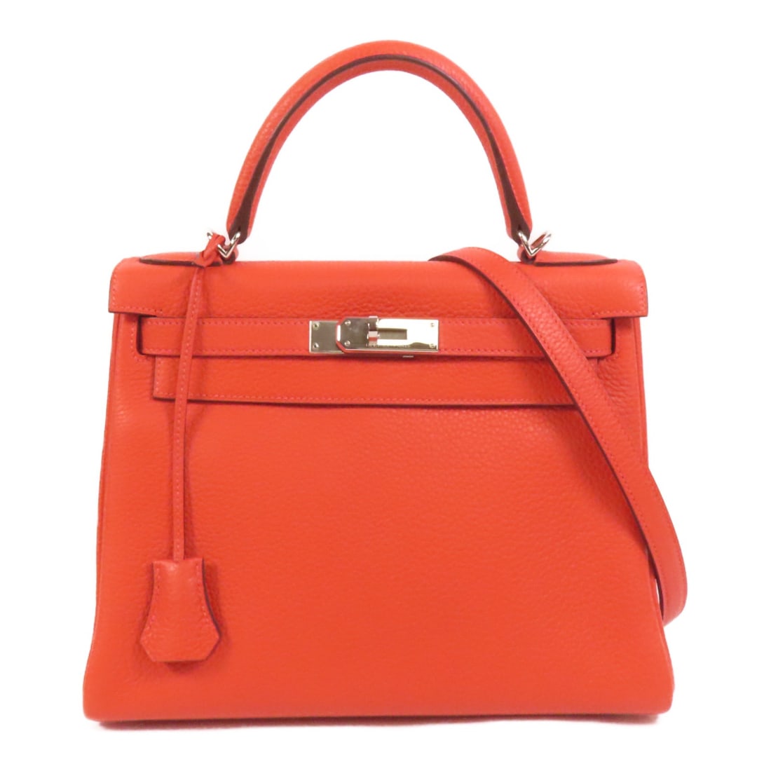 Hermes Kelly 28 Clemence Leather 2 Way Shoulder Bag Rouge Pivoine PHW: Hermes Kelly 28 Clemence Leather 2 Way Shoulder Bag Rouge Pivoine PHW Hermes Kelly 28 2-way shoulder bag in Taurillon Clemence calfskin, presented in Rouge Pivoine/red. It features belt hardware, a to