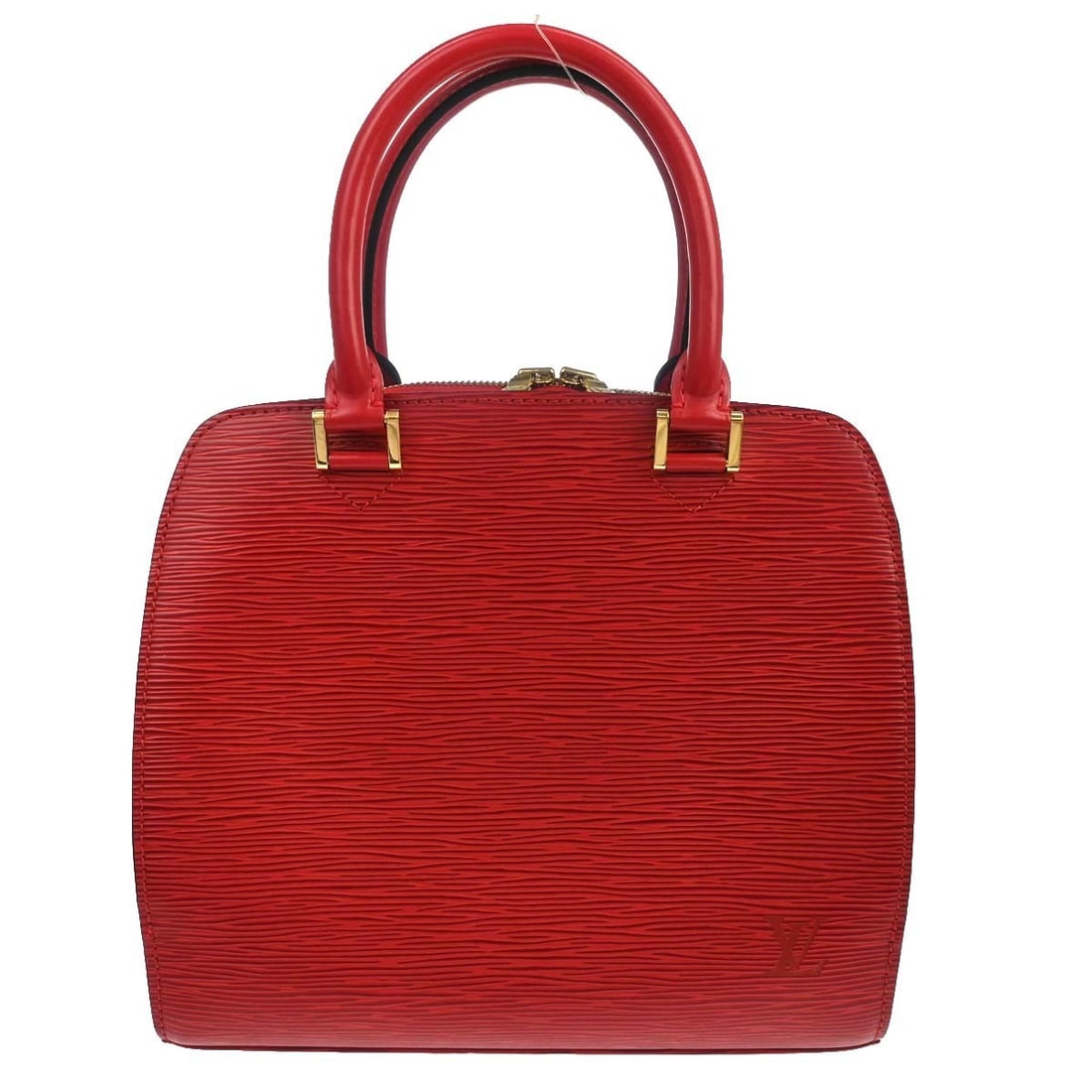 Louis Vuitton Pont Neuf Red Epi Leather Satchel M52057: Louis Vuitton Pont Neuf Red Epi Leather Satchel M52057 Louis Vuitton Pont Neuf handbag in red Epi leather with a satchel/top handle bag style. It features double handles, a zipper closure, Alcantara l