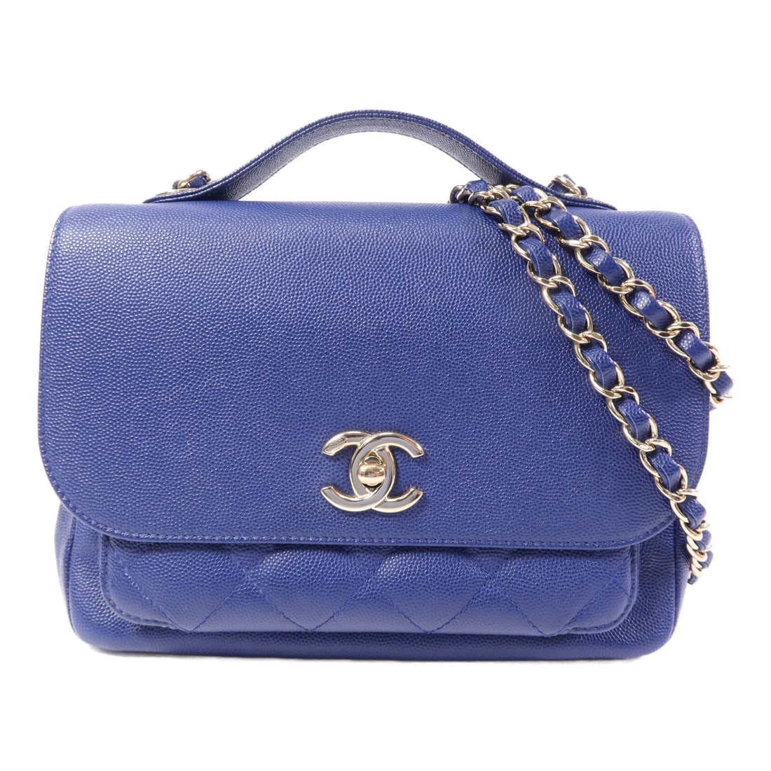 CHANEL Business Affinity A93607 2 Way Shoulder Bag Blue Calfskin: CHANEL Business Affinity A93607 2 Way Shoulder Bag Blue Calfskin CHANEL Business Affinity 2 Way Shoulder Bag in blue calfskin (cowhide) leather, model A93607. This women's regular-size bag features a 