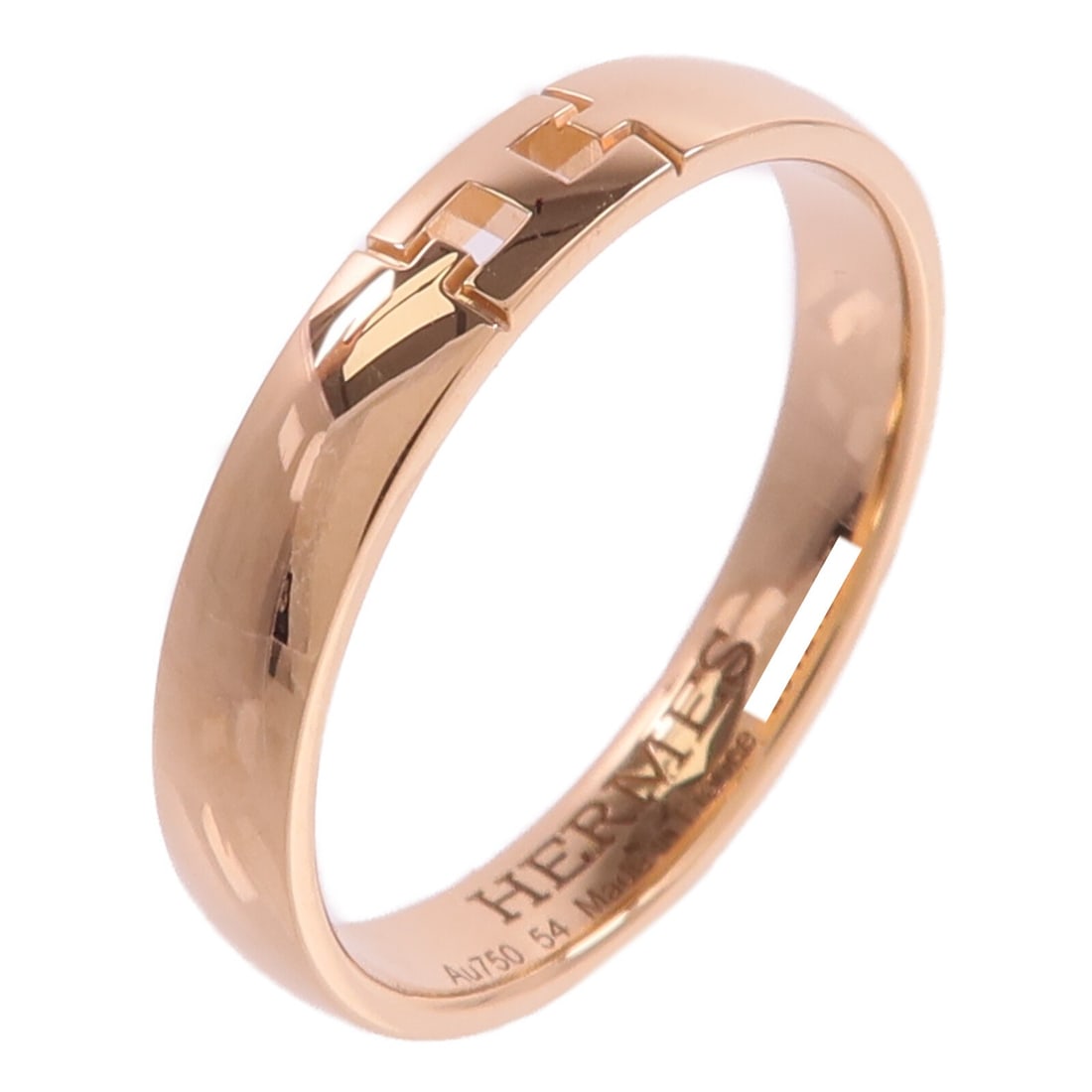 Hermes Ever Herakles 18K Rose Gold Ring Size 54 US 6.75: Hermes Ever Herakles 18K Rose Gold Ring Size 54 US 6.75 Hermes Ever Herakles ring in 18K pink gold, sized US 6.75 and engraved 54. The ring is described as pristine condition and comes with a storage 
