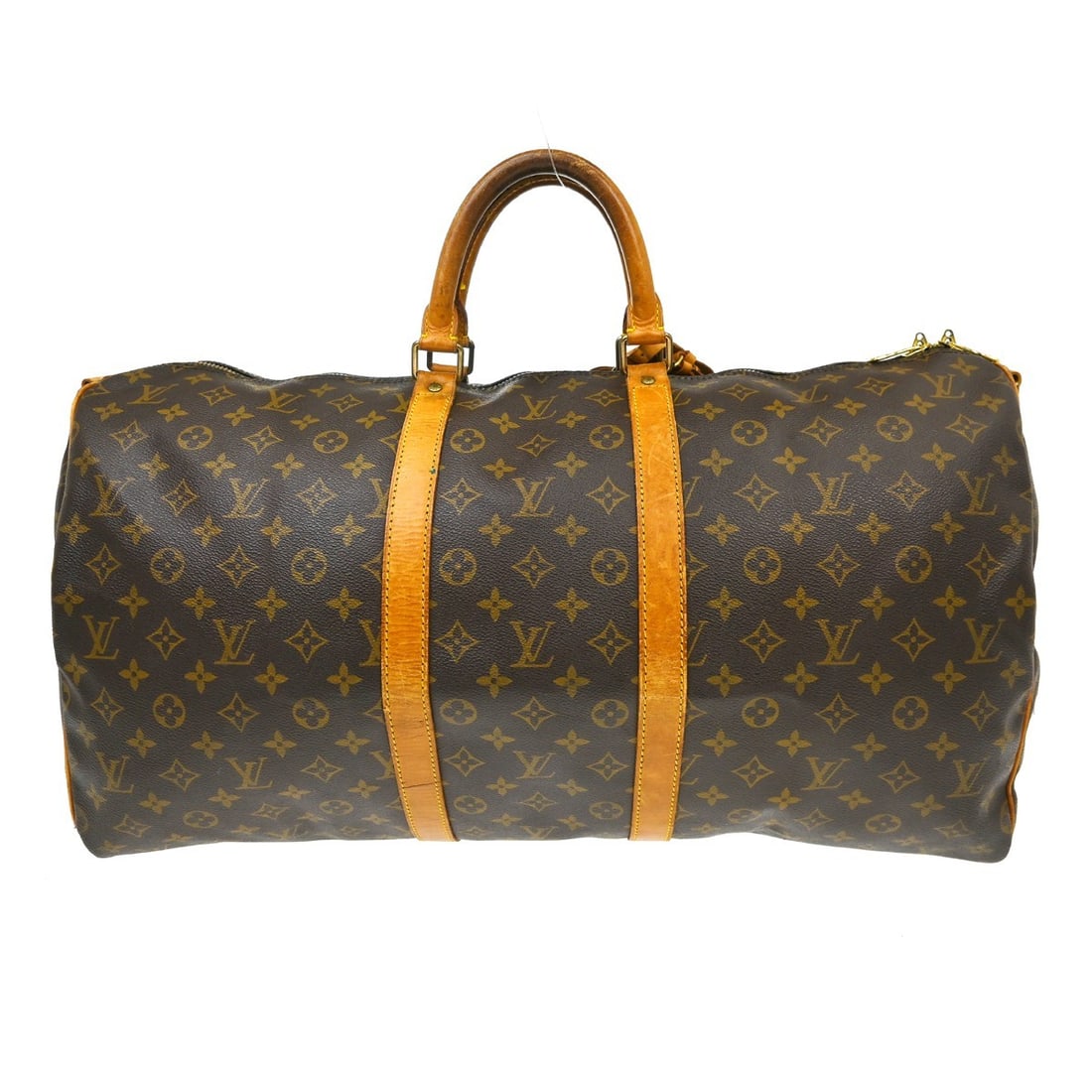 Louis Vuitton Keepall Bandouliere 55 Monogram Duffle Bag M41414: Louis Vuitton Keepall Bandouliere 55 Monogram Duffle Bag M41414 Vintage Louis Vuitton Keepall Bandouliere 55 travel bag in brown monogram canvas with leather trim and double handles. This extra large 