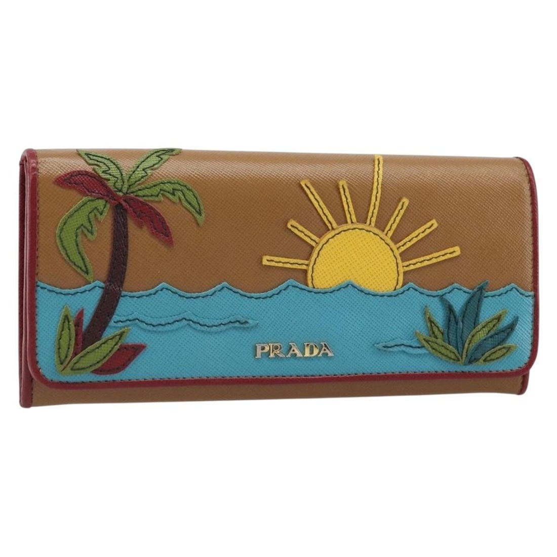 PRADA Saffiano Leather Long Wallet Brown Gold Italy: PRADA Saffiano Leather Long Wallet Brown Gold Italy Prada long wallet in brown Saffiano leather with gold-tone detailing. Made in Italy, this women's wallet includes the item box. Condition is AB / ve