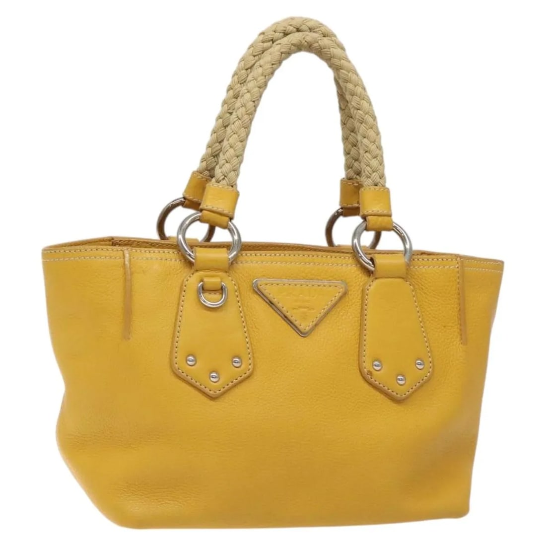 Yellow Leather Handbag Prada Vintage Made in Italy: Yellow Leather Handbag Prada Vintage Made in Italy This Prada vintage handbag features a yellow leather exterior and is designed for women. It includes metal fittings and was crafted in Italy. The bag