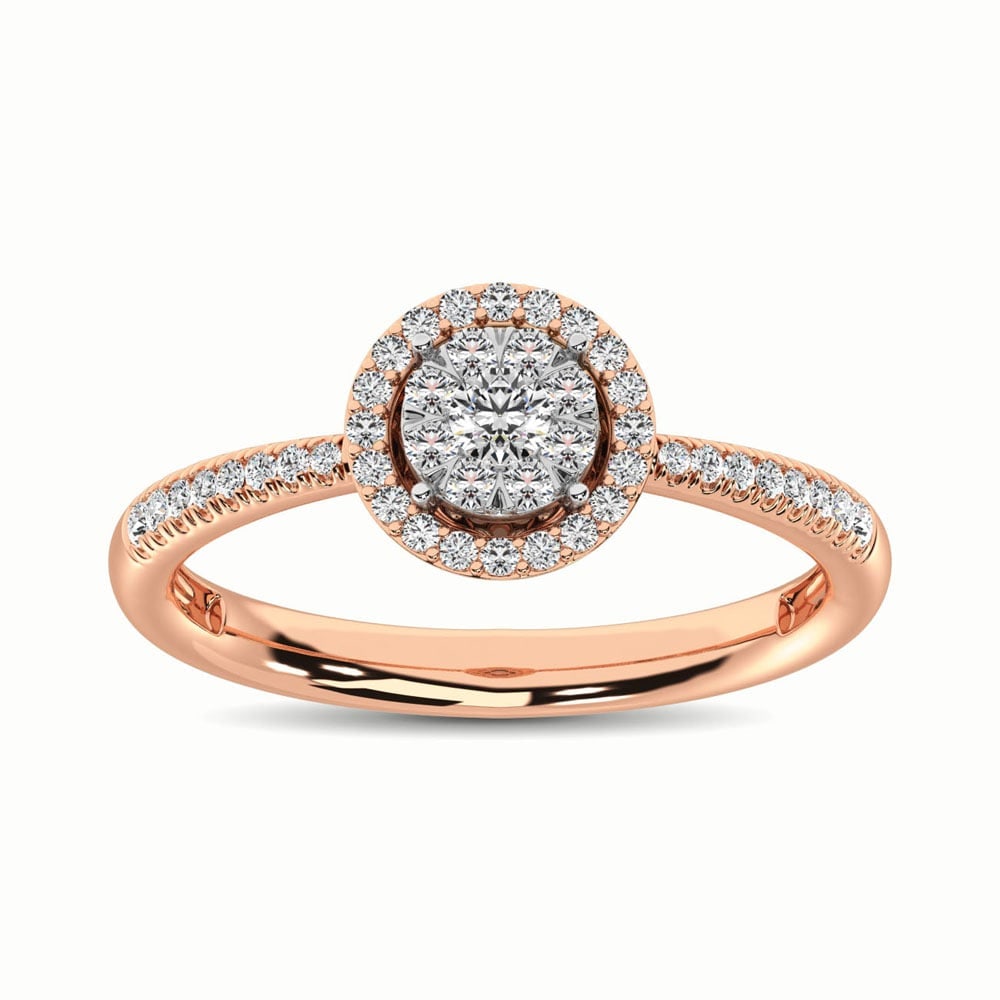 14K Rose Gold 1/3 Ct.Tw. Diamond Fashion Ring: 14K Rose Gold 1/3 Ct.Tw. Diamond Fashion Ring This glamorous ring is available in 14K Rose Gold. There are 45 round diamonds with a total carat weight of 1/3 Ct.Tw. set in a Invisible Prong/ Micro Pro